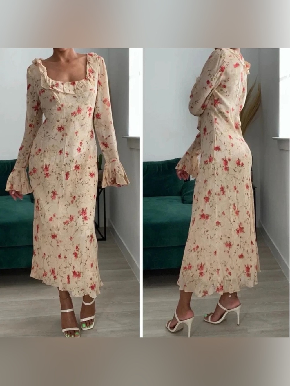 MODA INTERNATIONAL Victoria's Secret Y2K Flare Sleeve Fairycore Midi Dress sze 8